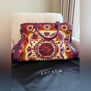 Escada Purple Multicolor Floral Quilted Tote